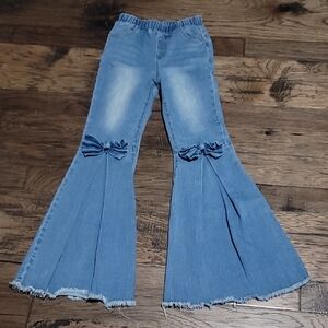 SHEIN Kids Blue Flared Jeans with Bow Details